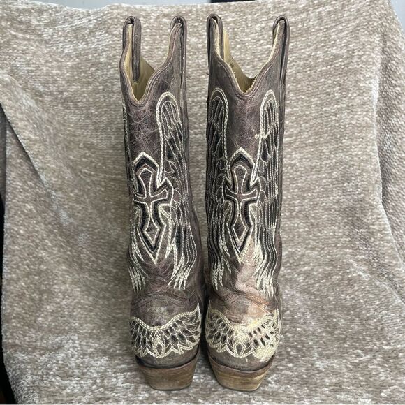 Corral Women's Boot Brown Black Size 9.5 Black Sequin Wing & Cross A1197 Leather - Picture 6 of 13